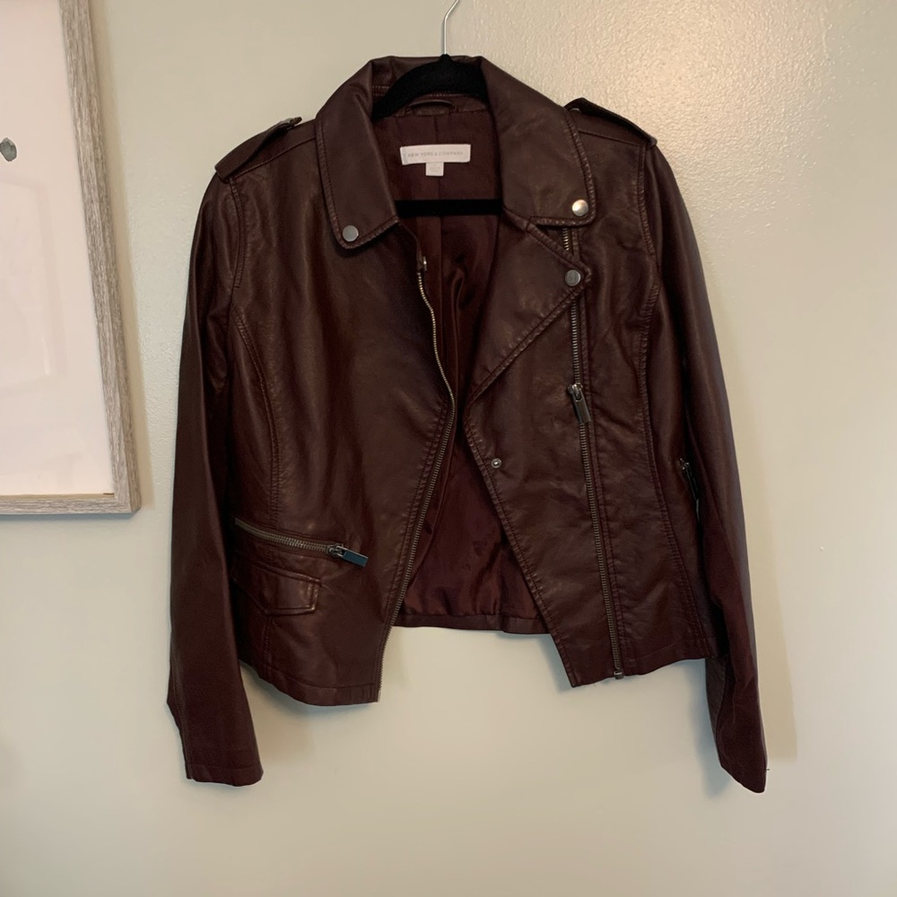 OXBLOOD/BURGUNDY FAUX LEATHER MOTO JACKET SZ MED